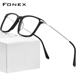 FONEX tytanowe okulary ramka mężczyźni 2024 nowe Retro kwadratowe okulary damskie okulary octanowe F85668