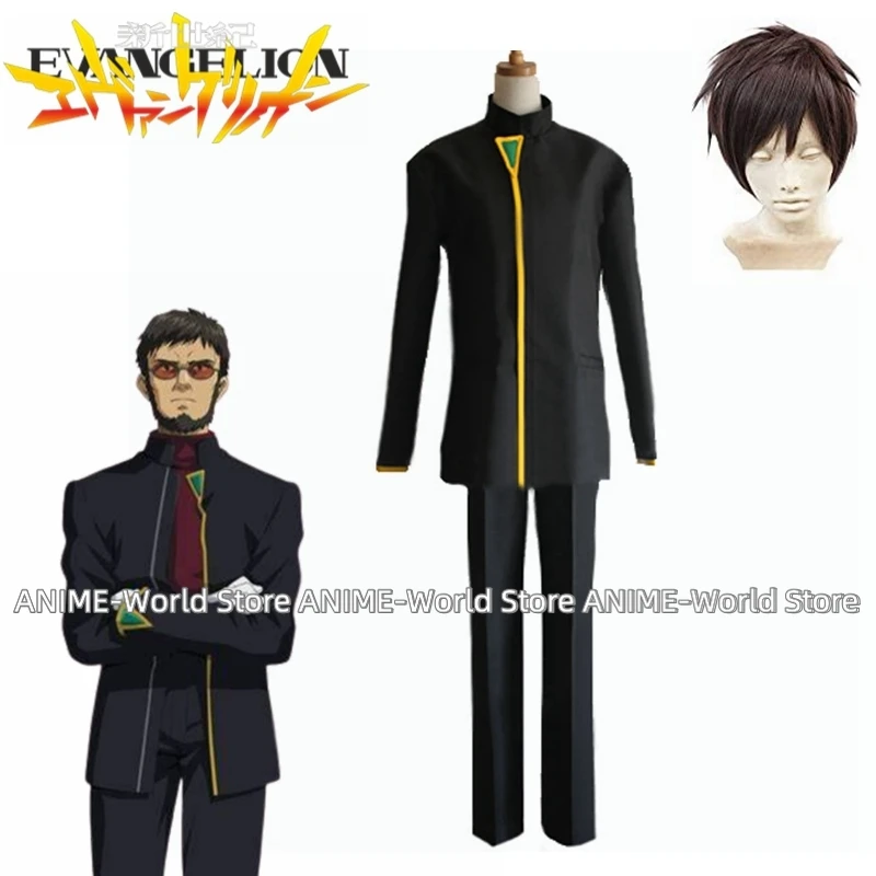 

《Custom size》Anime Gendo Ikari Cosplay Costume Top+pant Black Western Suit Custom size Any Size Wig