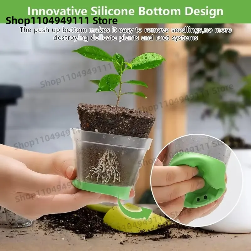 12 Pieces Clear Nursery Pots With Silicone Base Transparent Plant Pots With Drainage Nursery Starting