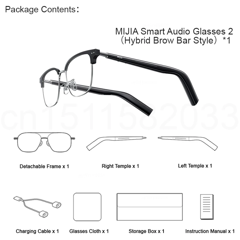 XIAOMI MIJIA Smart Audio Glasses 2，Bluetooth 5.4 Headset，Real - Time Recording，Detachable，1h Flash Charge，Long Standby，27.6g