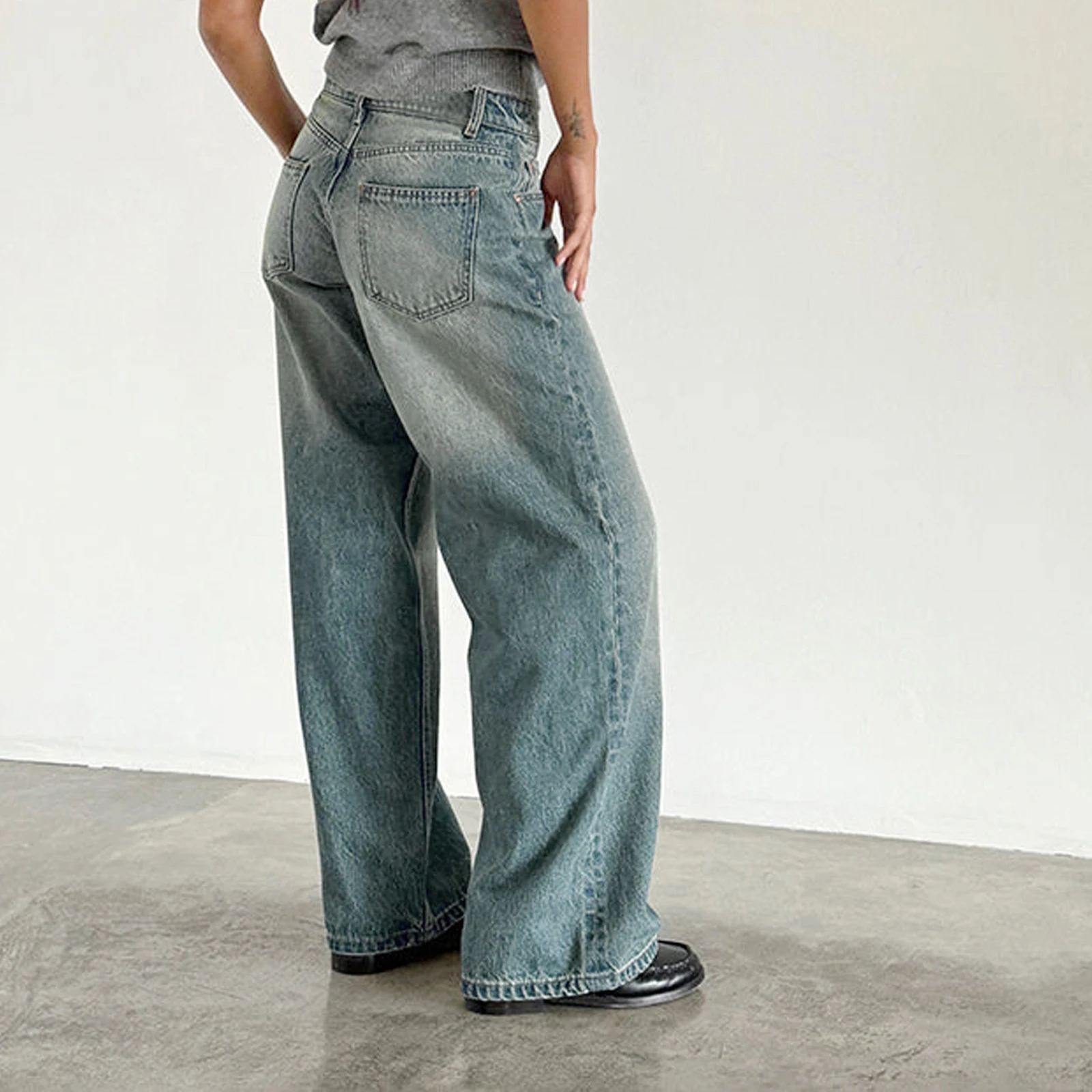 Damen Jeans niedrige Taille Reiß verschluss Knopf feste Hose mit Taschen für die tägliche Streetwear