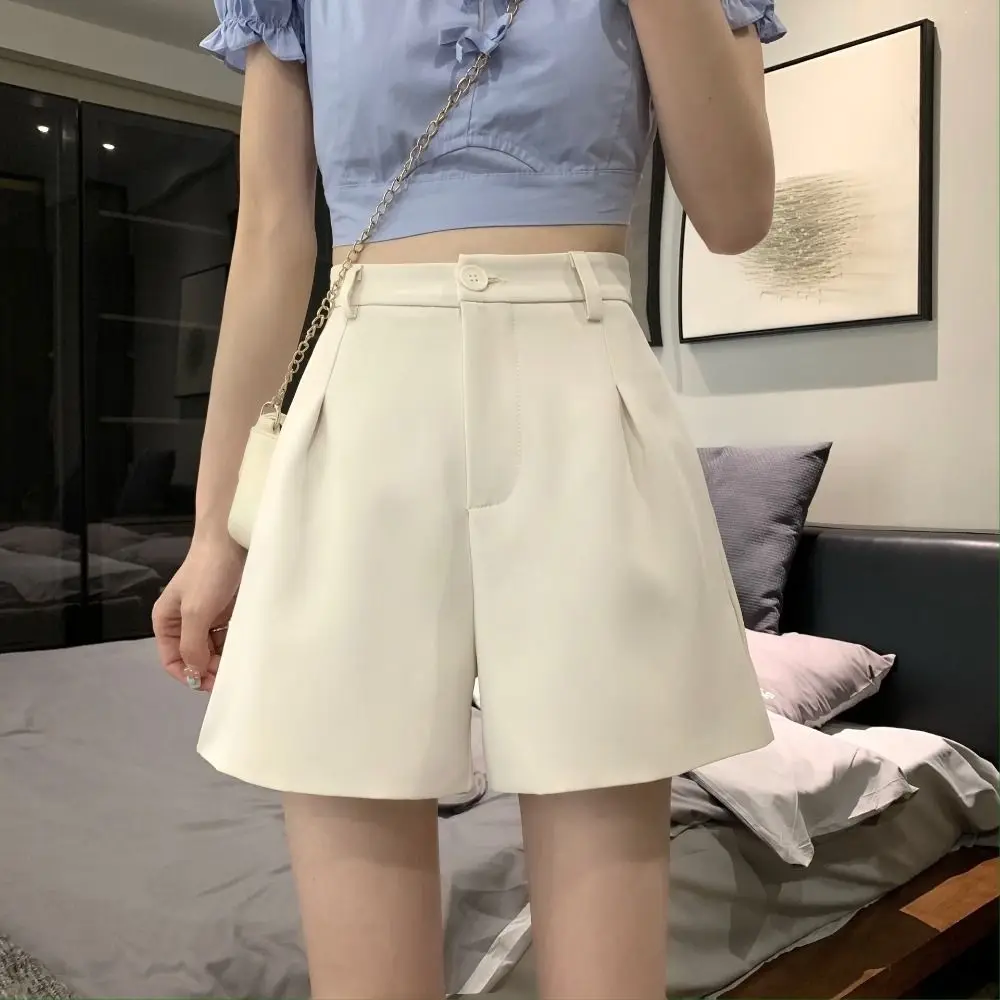 

Simple Summer A-line Suit Shorts With Pocket Buttons Classic High Waist Suit Shorts Streetwear Trousers All-match