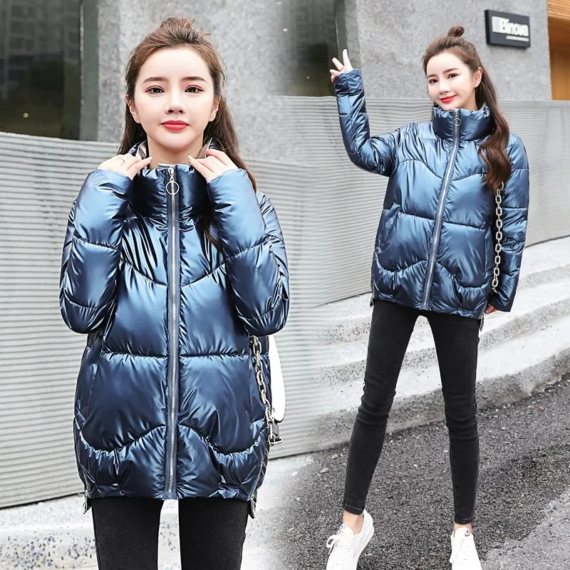 2023 New Women Parkas Winter Jacket Thick Casual Down Cotton Warm Short Jackets Korean Glossy Waterproof Zipper Ladies Coats