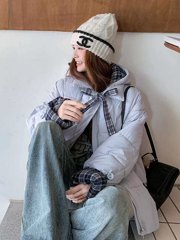 

Универсальная зимняя пуховая куртка из хлопка для женщин больших размеров, с капюшоном, модная, утепленная, с длинными рукавами, однотонная, для повседневной носки