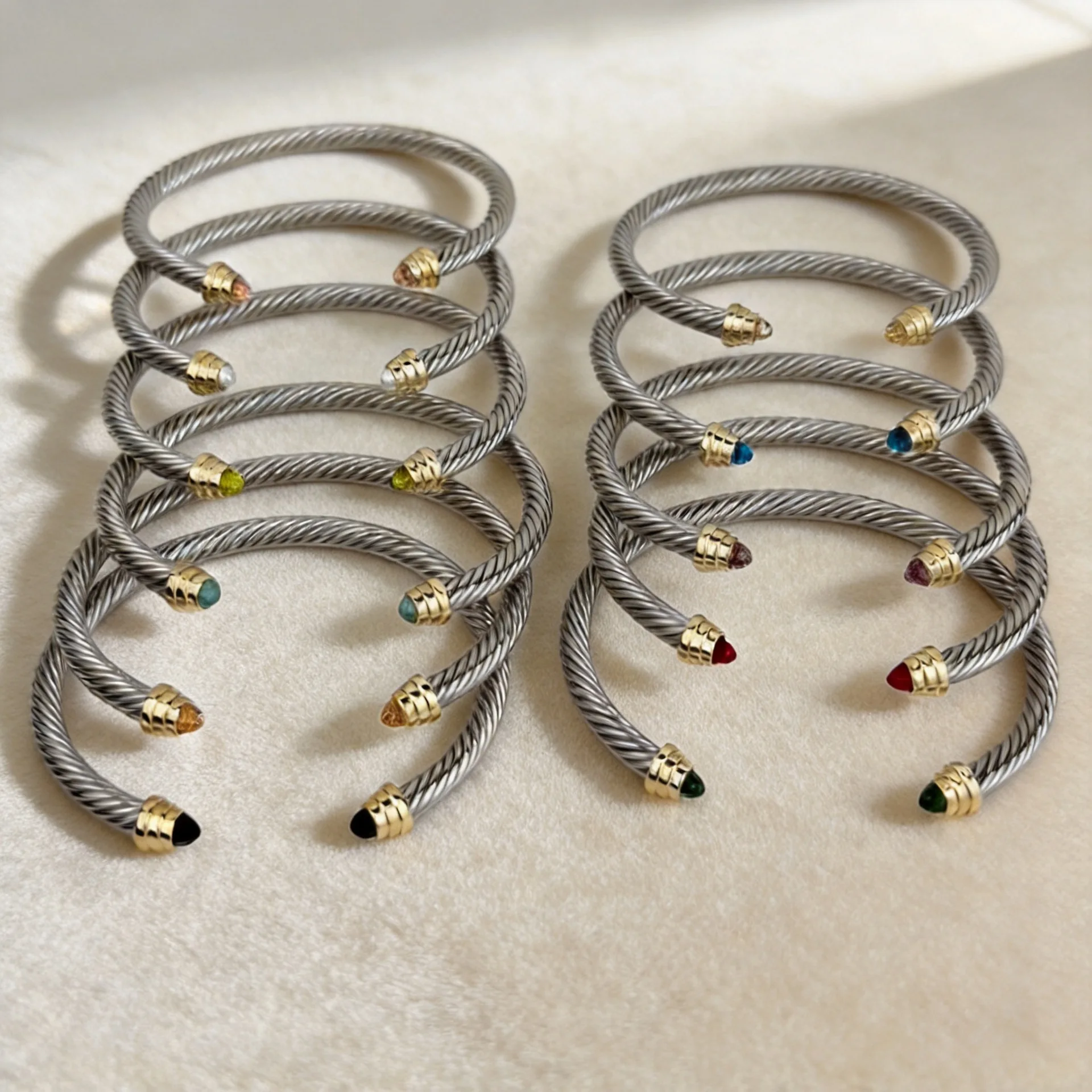 European and American New Fried Dough Twists Bracelet Women's Elastic Fried Dough Twists Copper Wire Rope C-shaped Open Bracelet