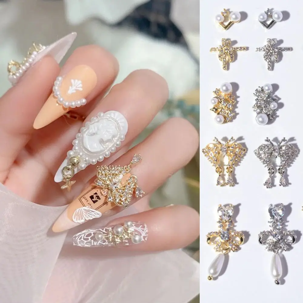 Accesorios de manicura, lazo, mariposa, decoración artística de uñas, cadena colgante de aleación, corazón, joyería de circón, lazo, diamantes de imitación para uñas