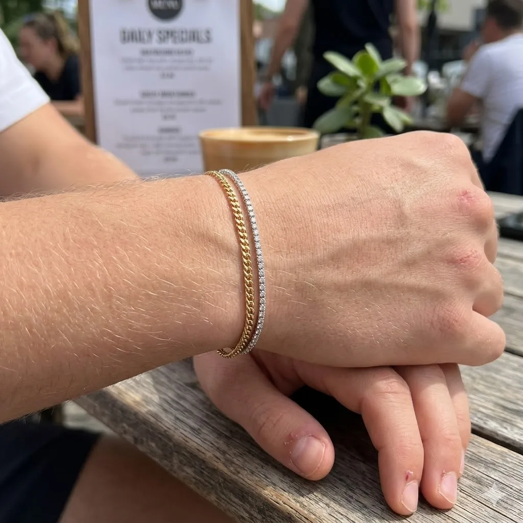 Men's 18K Gold Plated Curb Chain Bracelet with Rectangle Bar Tag, Stainless Steel Cuban Link Bracelet, Minimalist Jewelry Gift