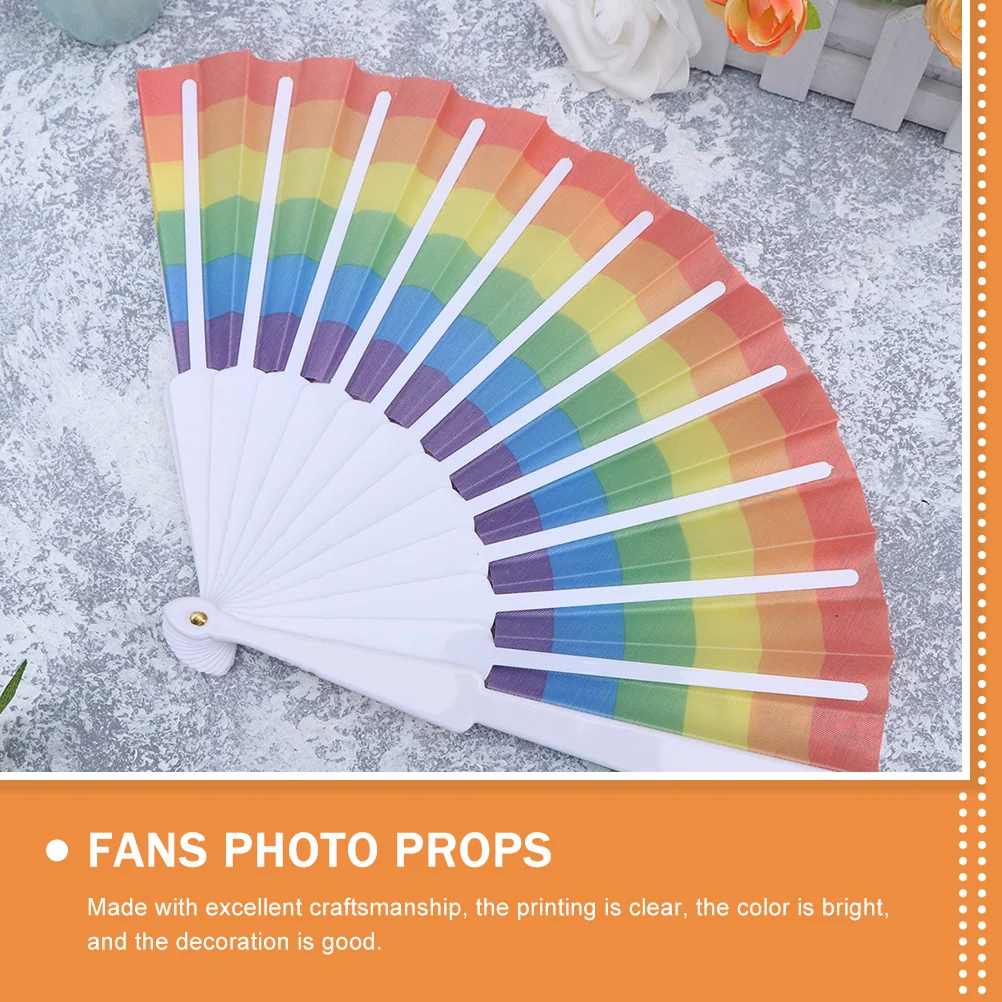 

10pcs Rainbow Folding Fans Durable Dance Photo Props Lightweight Compact Colorful Summer Decor Party Accessories