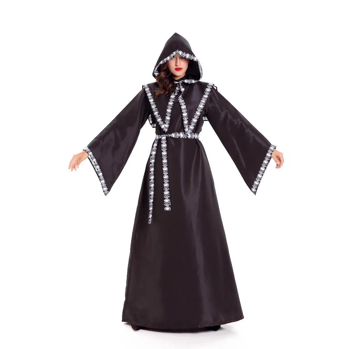 ชุดแม่มดปีศาจแบบมีฮู้ดยาวใหม่ 207 ชิ้น สำหรับเล่นบทบาทสมมติในวันฮาโลวีน ชุดผีกลางคืนสำหรับเล่นเกม หรือชุดพื้นเมืองแบบดั้งเดิมสำหรับผู้หญิง