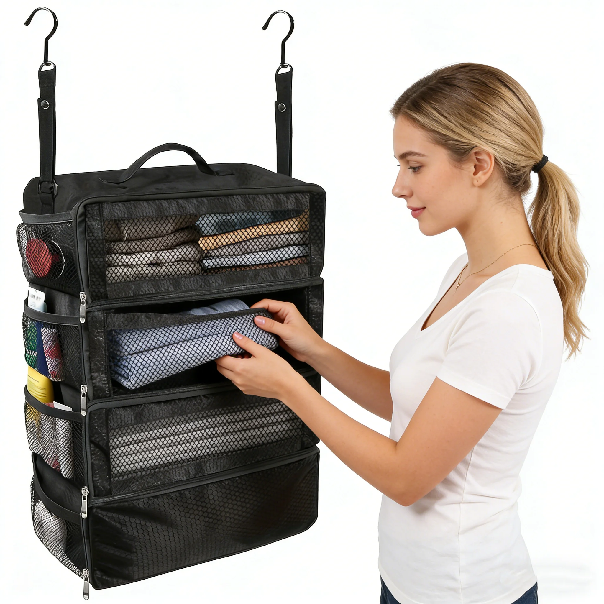 Suitcase Organizer High-capacity Travel Luggage Organizer Hanging Shelve Packing Cube Closet Collapsible Hanging Storage Bags