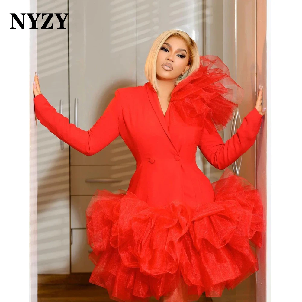 Suit Style Long Sleeves Puffy Tulle Red Cocktail Dresses 2025 NYZY C357 Wedding Birthday Party Evening Gown