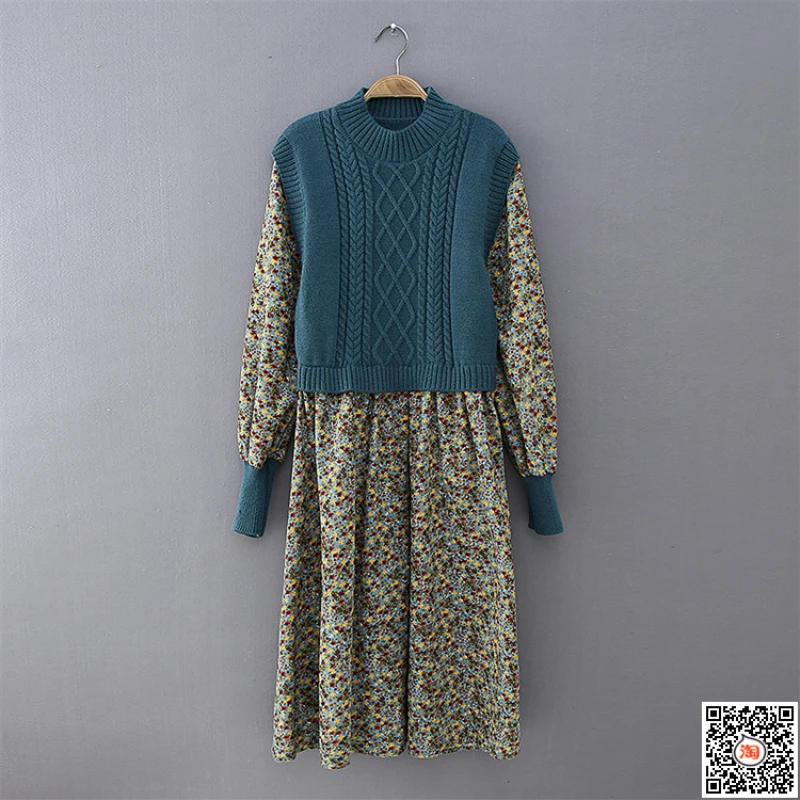 

Новинка 2024, осенне-зимние трикотажные женские трапециевидные вельветовые Платья с цветочным принтом