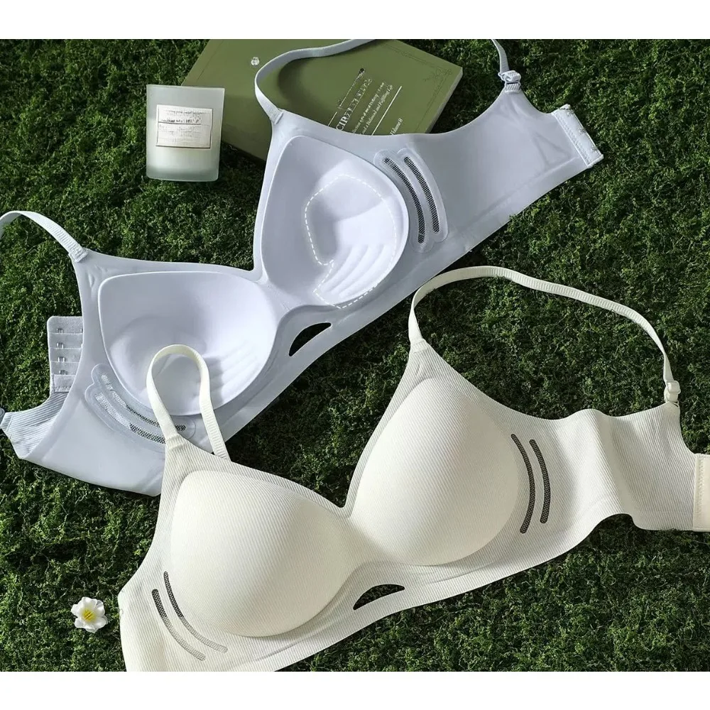 Womens Ice Feel Seamless Bra Wireless Thin Cup Push Up for Small Chest Anti Sag Side Collection Breathable Beauty Back Summer