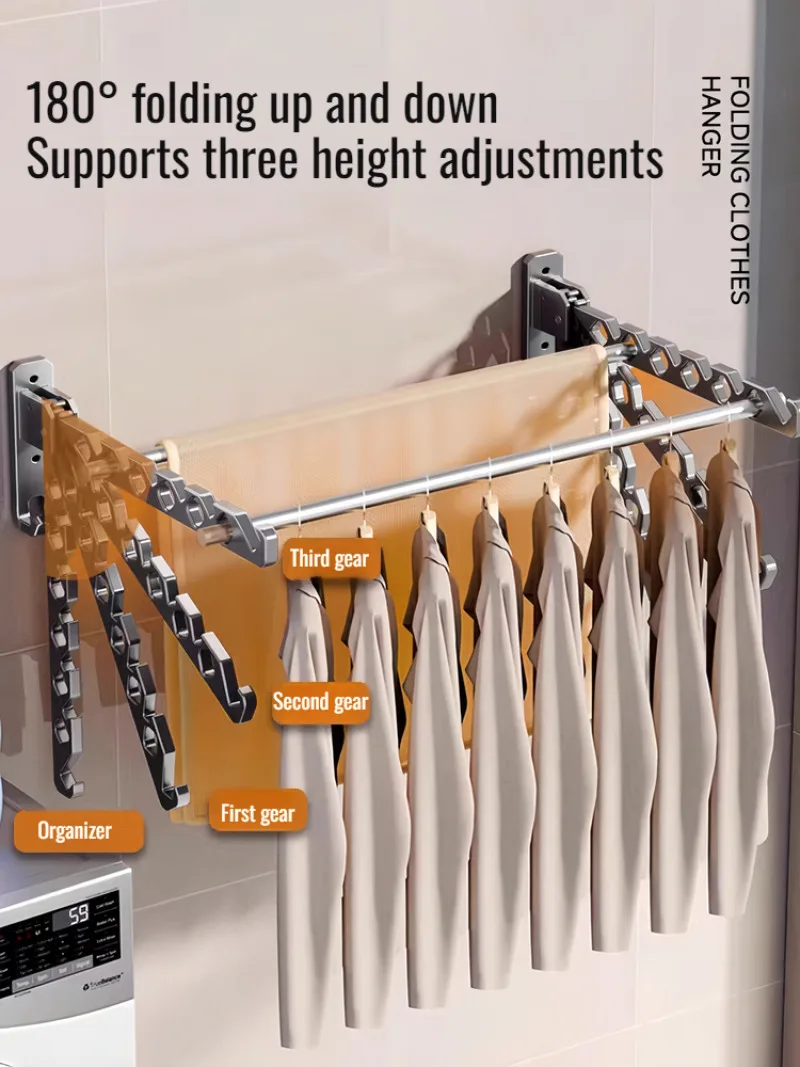 Home non perforated folding clothes rack Wall mounted retractable invisible drying rack