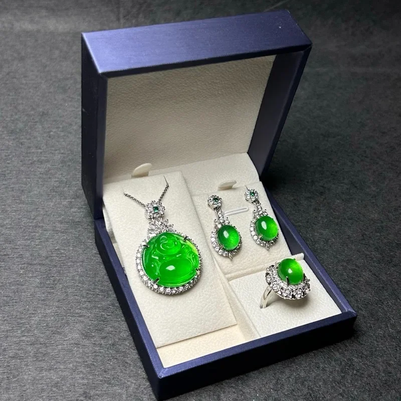 

Natural High Ice Quartzite Jade Three-piece Set of Jewelry