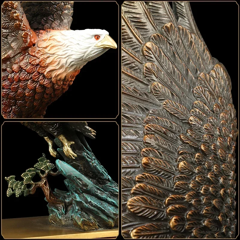 Brass  Spread Wings Eagle Domineering Statue All copper art sculpture High-end home living room office decorations