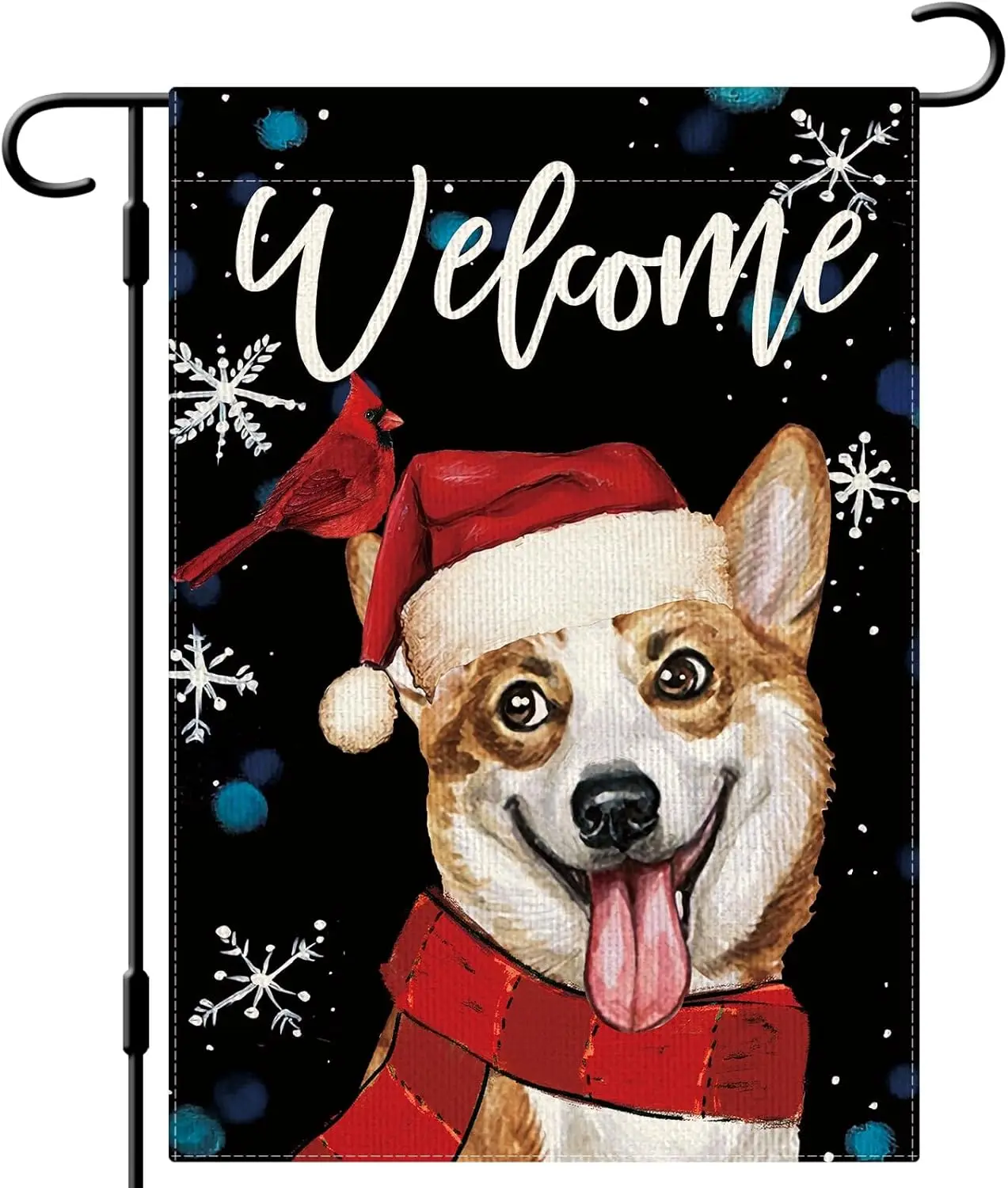 DLZDN Christmas Welcome Corgi Garden Flag Dog Cardinal Garden Flag 12×18 Inch Double Sided Vertical Rustic Farmhouse Yard Flag C