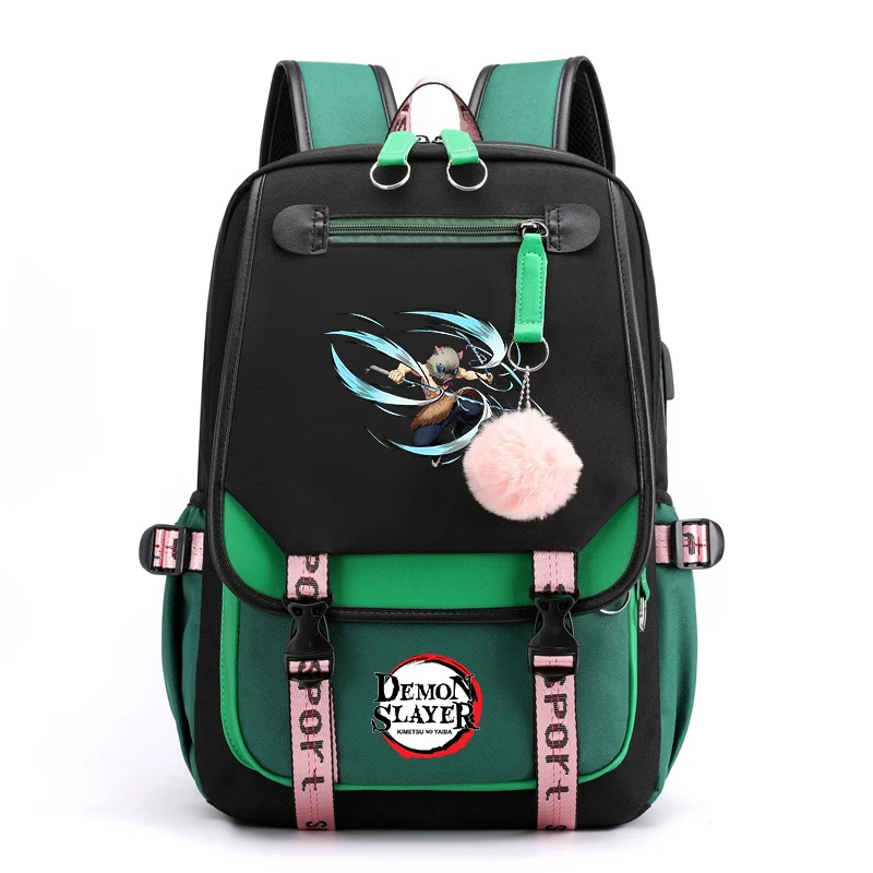 Hashibira Inosuke Cool Pattern Backpack New Fashion Street Anime Backpack High Quality USB Zipper Backpack Cool Backpacks