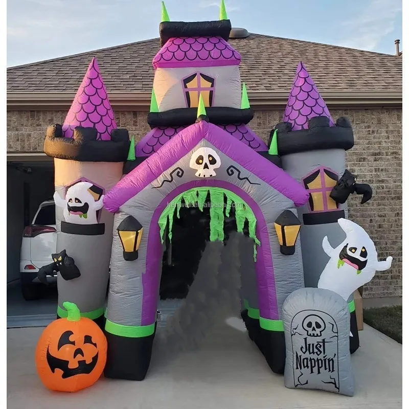 Halloween Party Inflatable Haunted House Arch PVC Blow-up Castle Festive Decorations Outdoor Inflatable Haunted House Arch