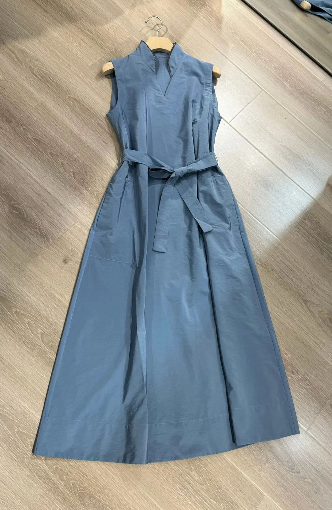 Vestido largo para mujer 2024 nueva primavera verano algodón cintura con cordones Color sólido Casual batas sin mangas