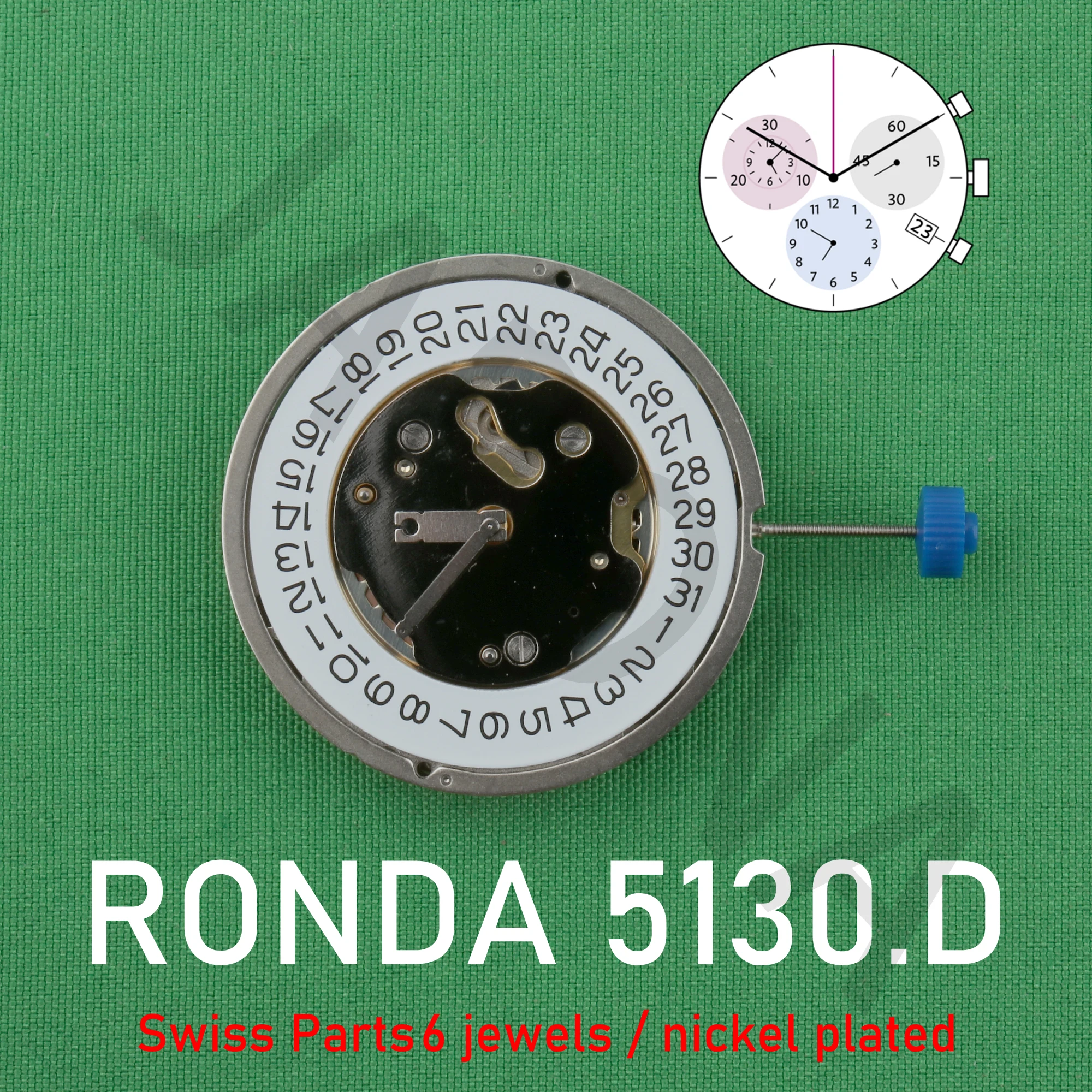 

Ronda 5310.D Movement 5310D MOVEMENT WATCH MOVMENET Swiss Parts 6 jewels / nickel plated Quartz Movements Chronographs 5310