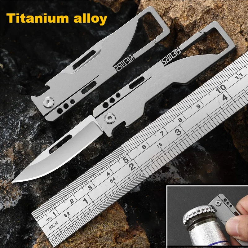 5Cr13mov Steel Titanium Alloy Folding Knife Climbing Buckle Outdoor Multitool EDC Security Self-defense Hand Tools Bottle Opener