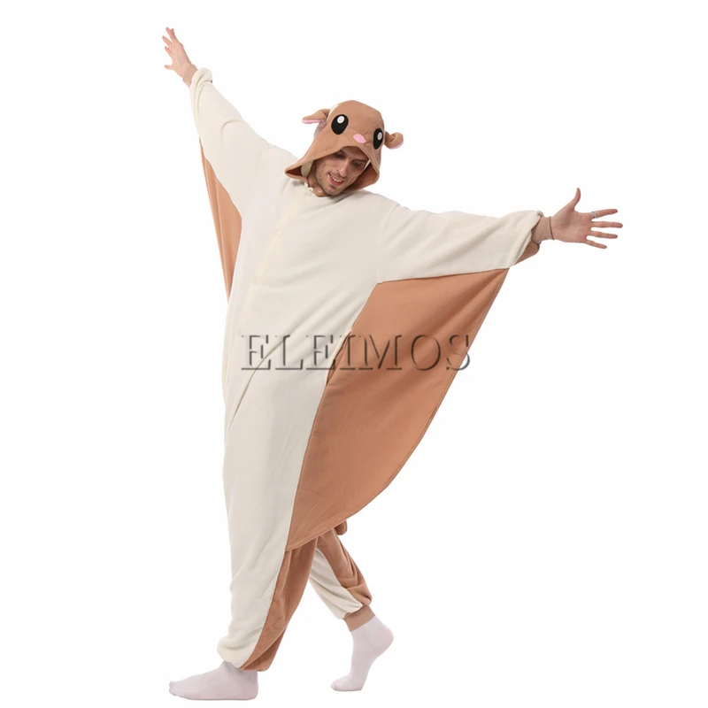 ELEIMOS Adult Kigurumis Pyjamas Halloween Onesie Flying Squirrel For Women Men Cartoon Pajama Homewear Cosplay Costume