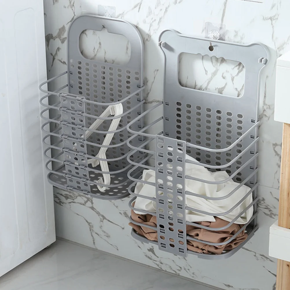 

Wall Hanging Laundry Basket Folding Grey Hamper Hollow Dirty Clothes Foldable Organizer Baskets