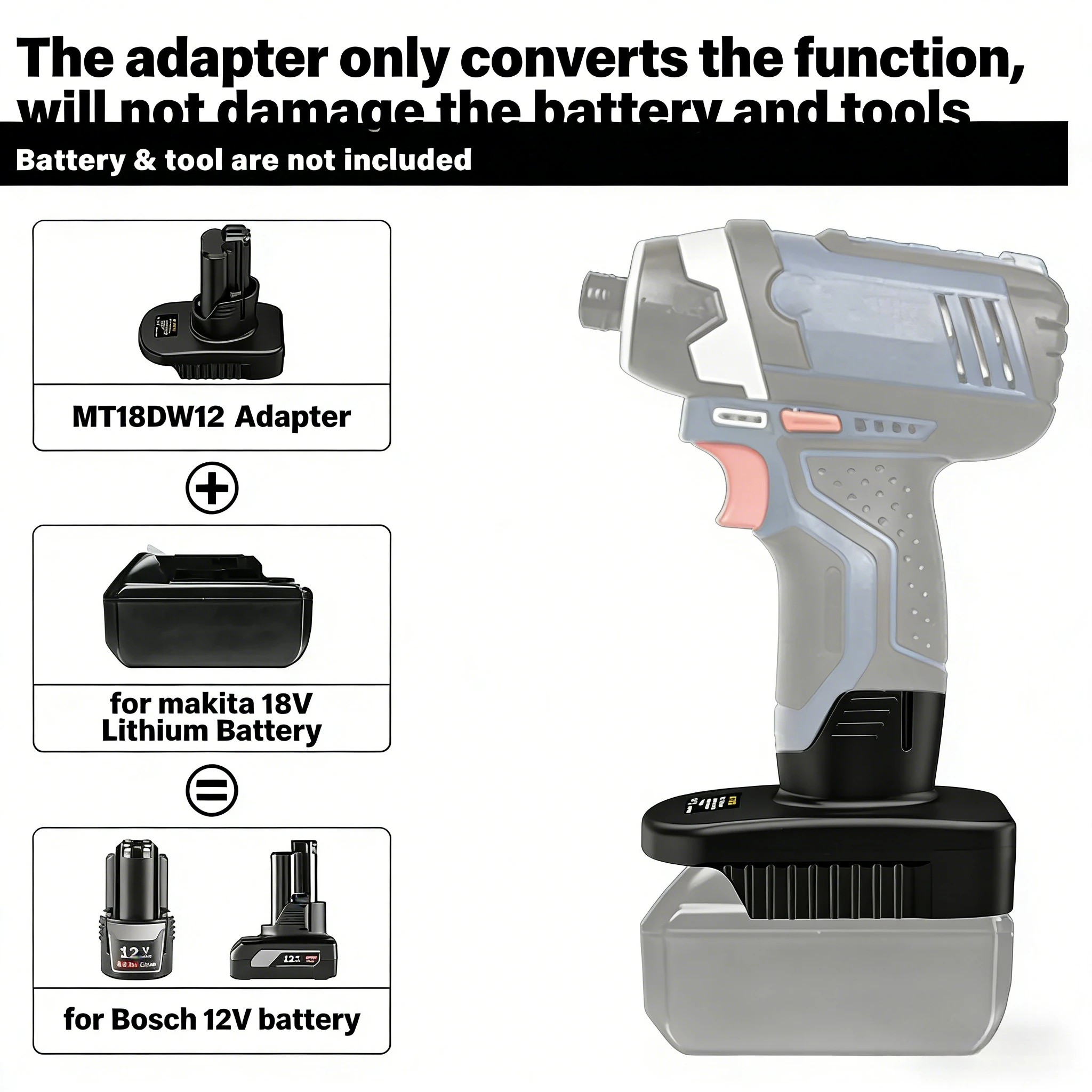 

Адаптер MT18BS12 для инструментов Makita 18V на Bosch 12V, конвертер для аккумуляторов Makita 18V в аккумуляторы Bosch 12V GBA для электроинструментов.
