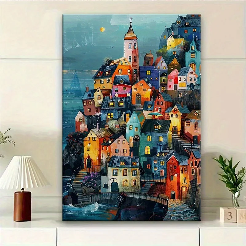 500/1000/1200/2000PCS Puzzle Colorful Cliff Edge Town Jigsaw DIY Modern Home Wall Decor Family Fun Holiday and Birthday Gifts