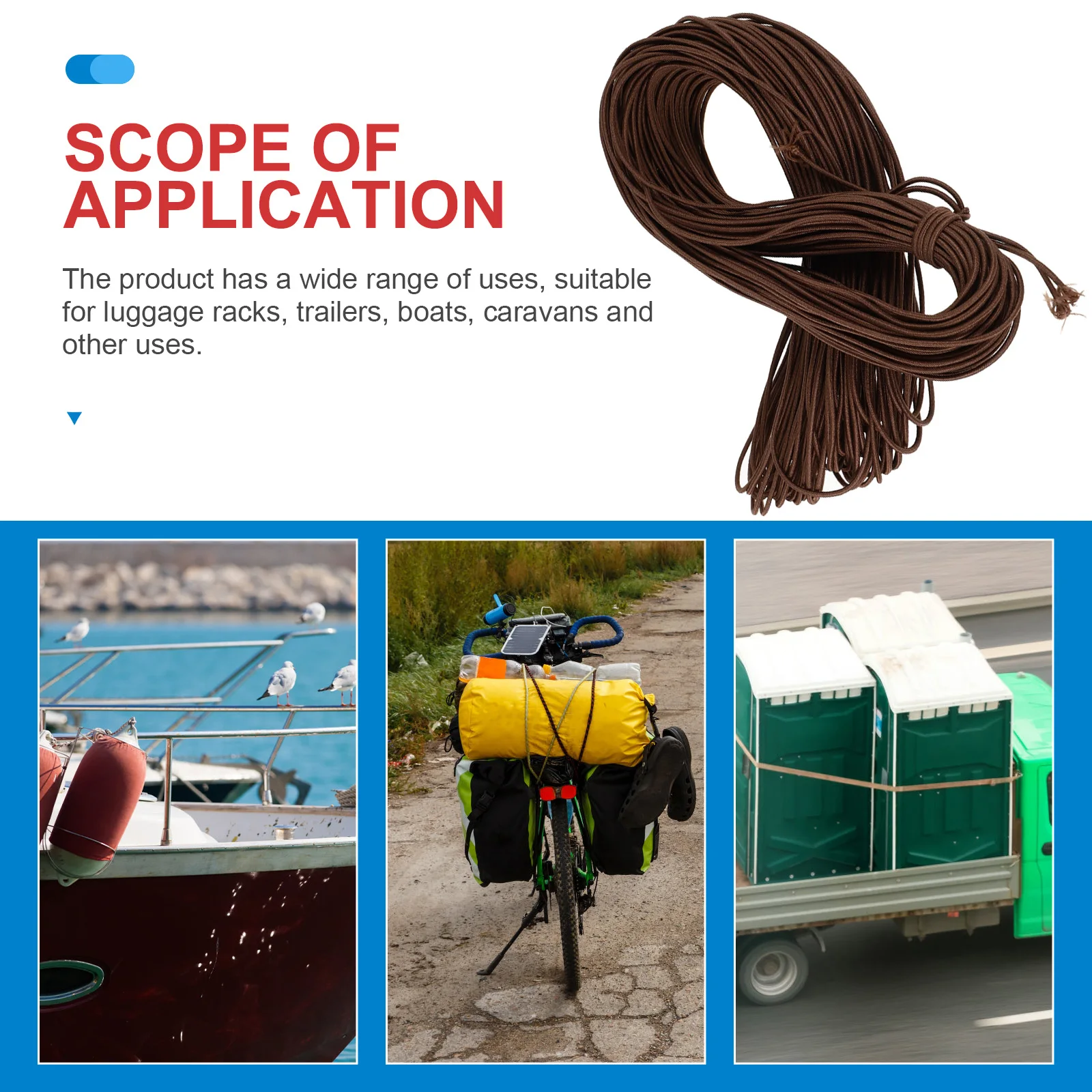 حبل بنجي مرن من مادة البولي بروبيلين شديد التحمل بطول 45 مترًا لتثبيت الخيمة وتجليد الأمتعة للاستخدام الخارجي بحزام مطاطي #6