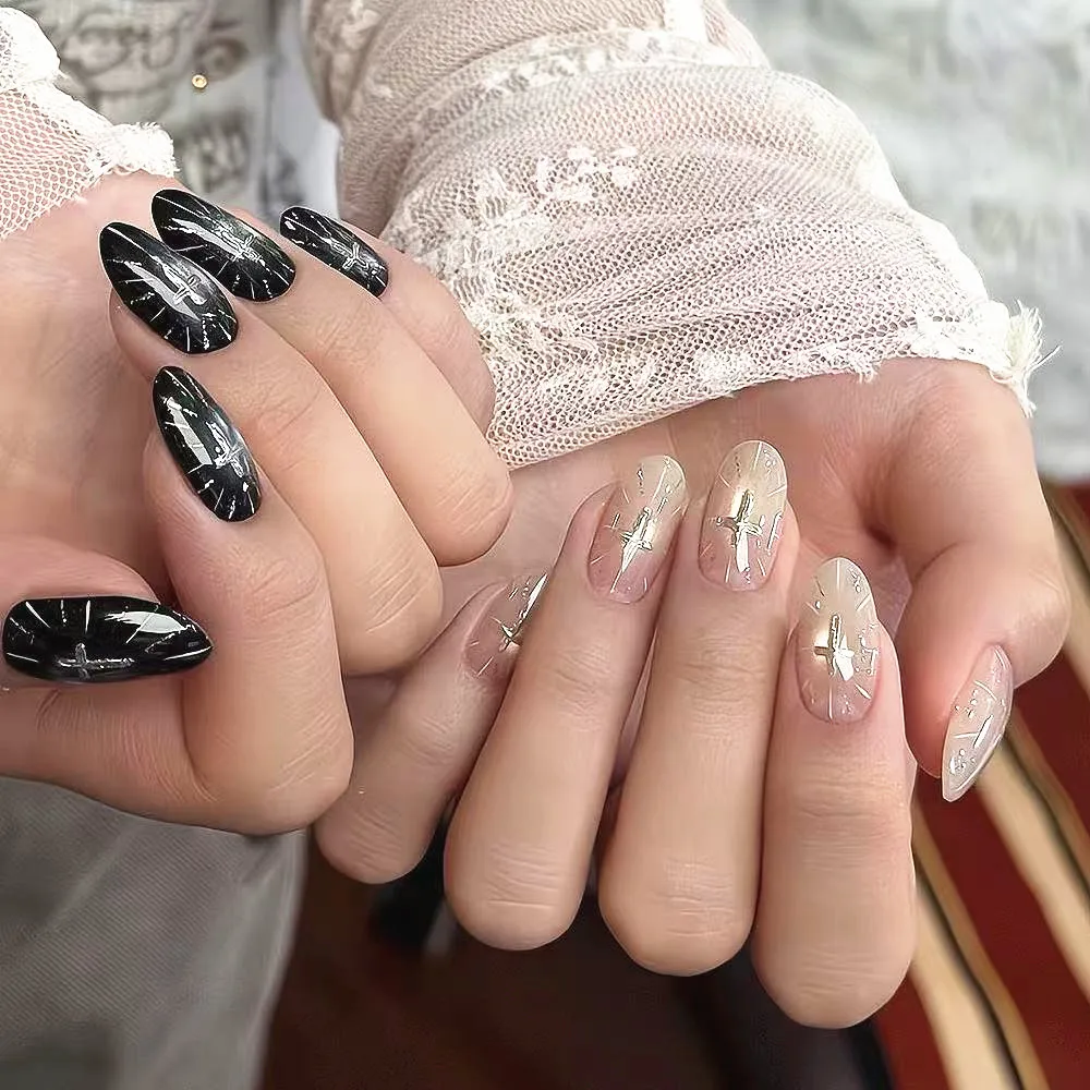 

Black and Gold Divine Oracle Sacred Light Cross Nail Art Punk Dark Lady French Manicure Sticker Relief Decal