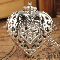 Stylish Romantic Heart-shaped Quartz Women's Necklace Pocket Watch Souvenir Birthday Gift Watch On Chain Pendant Chain Clock