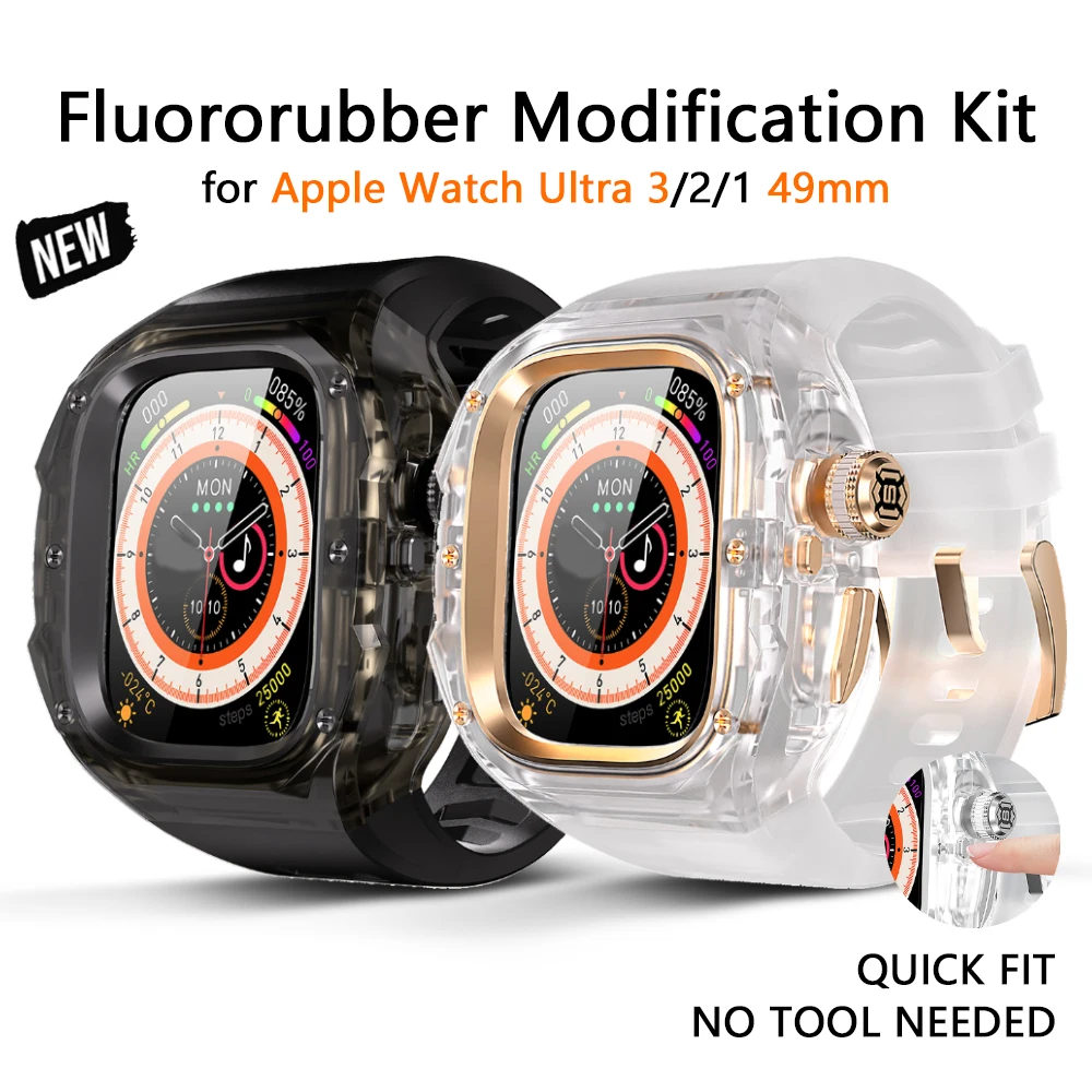 

Комплект модификации резины для Apple Watch Ultra 3 49 мм, роскошный прозрачный чехол, ремешок для Iwatch Ultra2 1 49 мм, комплект модов из фторкаучука