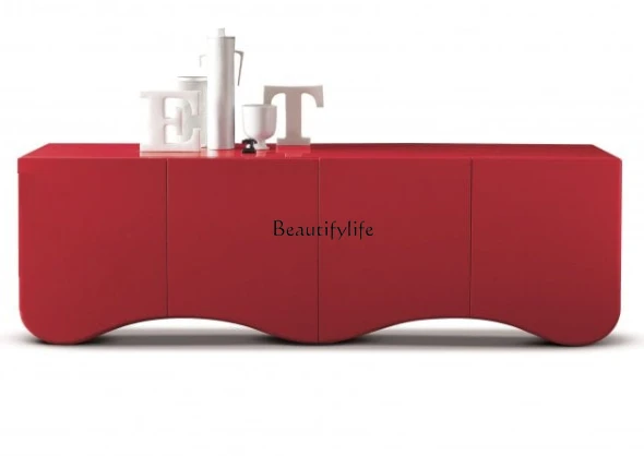 Red Sideboard Special-Shaped Design Arc Side Model Room Paint Living Room Cabinet