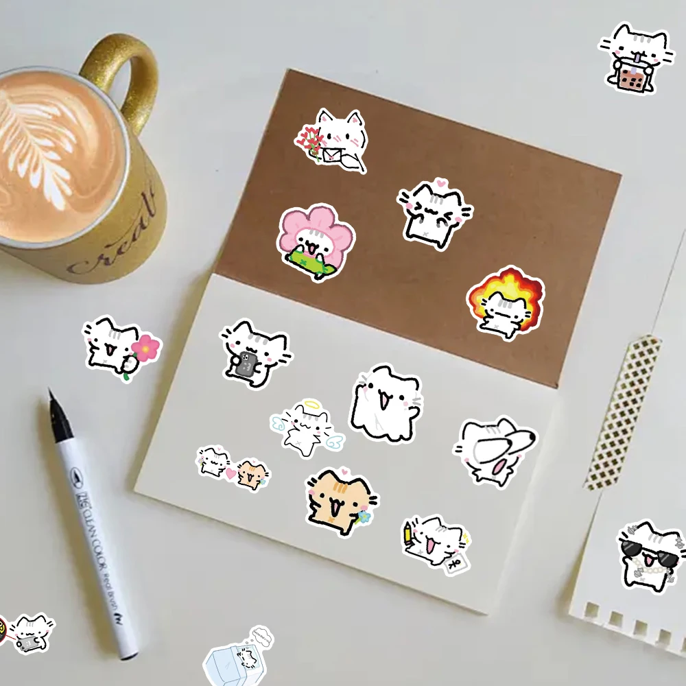 10/72 قطعة خطوط لطيف هريرة الكتابة على الجدران ملصق Kawaii الكرتون الحيوان ملصق مائي لأجهزة الكمبيوتر المحمول كأس الهاتف الثلاجة ملصق مضاد للمياه ألعاب أطفال