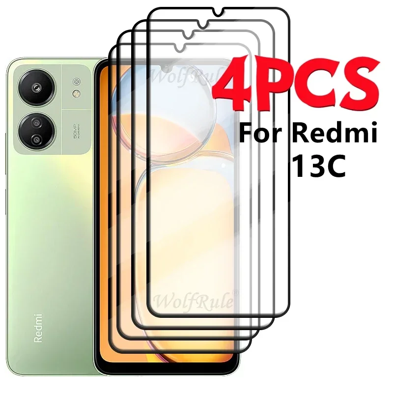 4/3/2/1PCS For Redmi 13C Glass Xiaomi Redmi 13C Tempered Glass Protective Full Cover Glue HD 9H For Screen Protector Redmi 13C