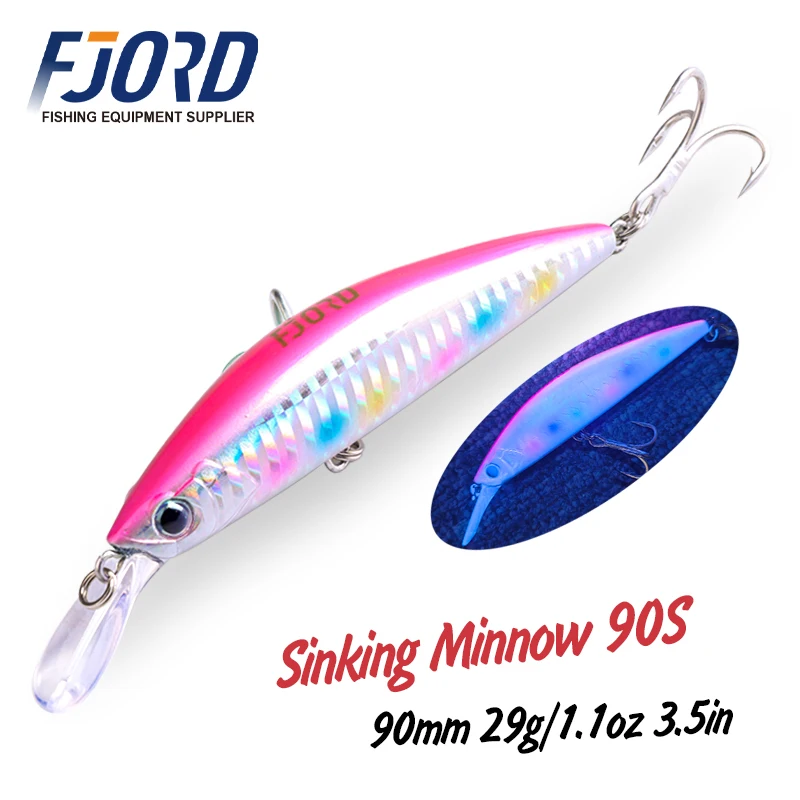 FJORD 90mm 29g Heavy Sinking Minnow Dive 0-2.3m Hard Bait Professional Seawater Jerkbait With High Quality Hooks Fishing Lure