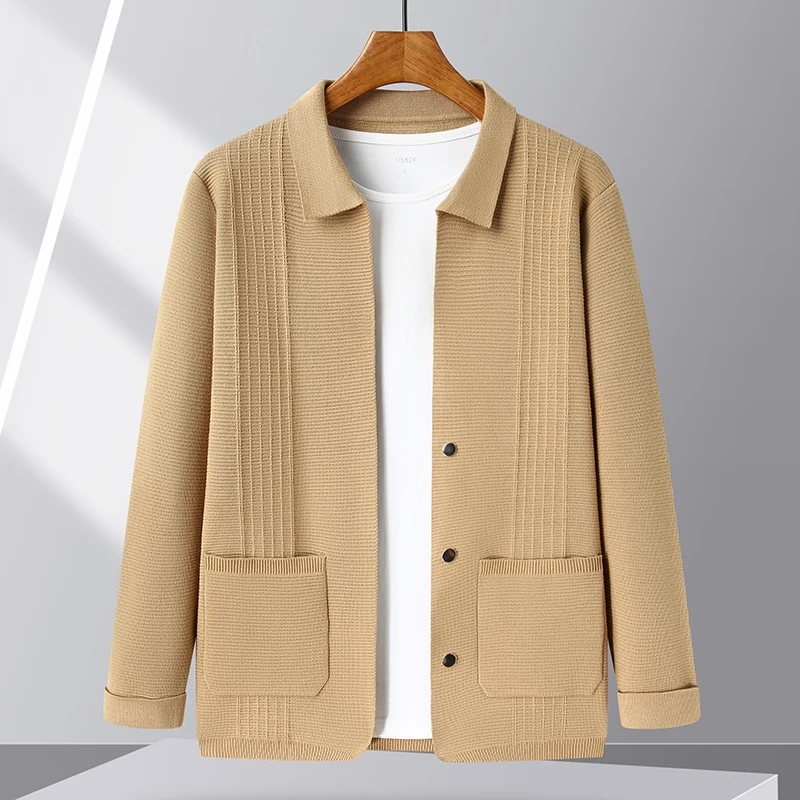 

Высокое качество чистый цвет жаккардовый мужской свитер кардиган модный комфортабельный карман роскошь новый осенний рекреационный тренд Перевернутая воротник трикотажное пальто