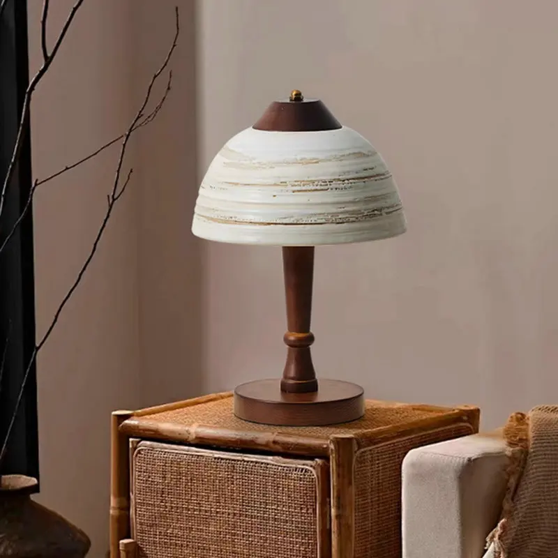 

Creative Ceramic Lampshade Desk Lamp Wood Base For Bedroom，Parlor Hotel Dining GN371MC