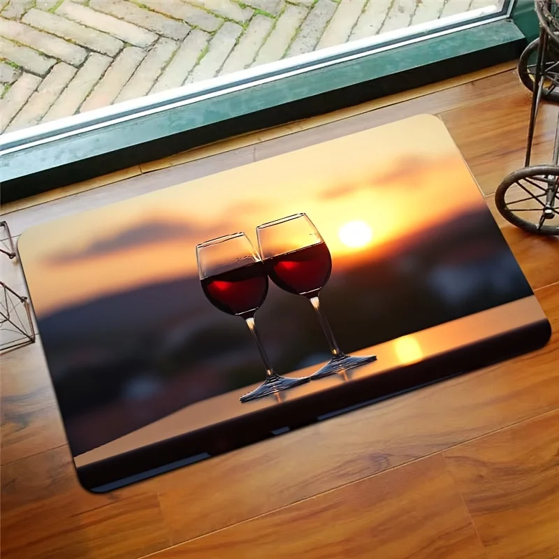 Sunrise wine glass pattern Flannel-printed floor mats has a non-slip function is suitable for entrances bathroom welcome carpets