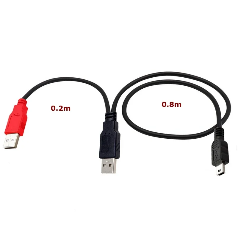 0.8m For Mobile Hard Disk Printer Y-type Data Cable Double Head USB-B USB 2.0 Micro Mini 5pin Type-c External USB Power Supply