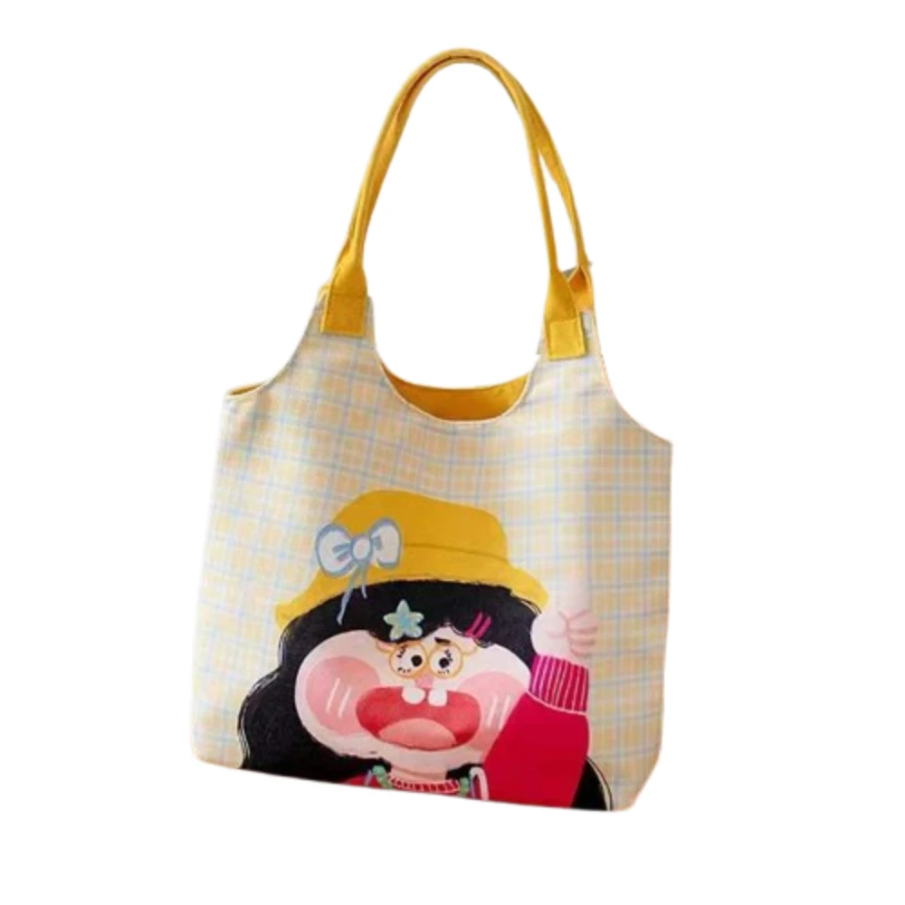 

Casual Cartoon Canvas Tote Bag Cute Large Capacity Women's Cartoon Handbag All-match Commuting Underarm Shoulder Bag Students