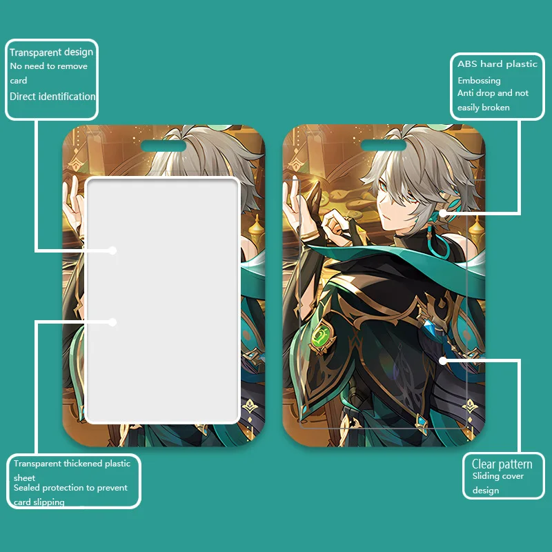 1Pc Anime Game Genshin Impact Alhaitham Arlecchino Square Badge Card Holder Campus Meal Card ID Card Set  Sliding Cover Design