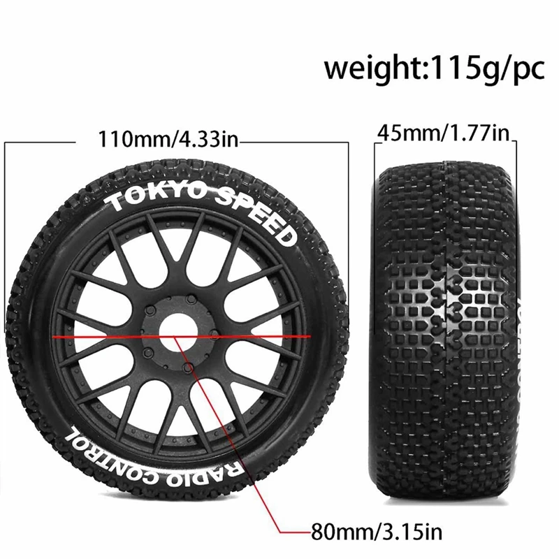 4pcs 110mm 1/8 RC Car Buggy Wheels Tire 17mm Hex for ARRMA Typhon Talion Traxxas Redcat Team Losi HPI HSP VRX RC Car C