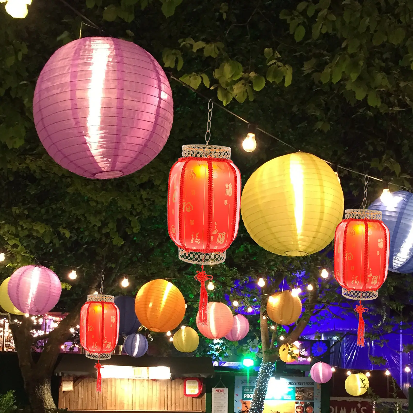 Solar Powered Chinese Style Hanging Lantern Outdoor Garden Decorative Light Waterproof 1 Piece