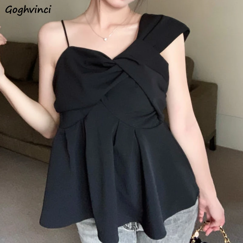 Irregular Camis Women Ruffles Hotsweet Bodycon Fashion Solid Casual All-match Korean Version Summer Girlish Backless Streetwear