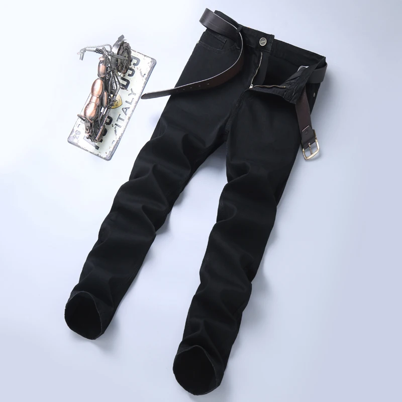 Fashionable simple high-end black jeans men's classic slim straight office business casual all-match washed long pants