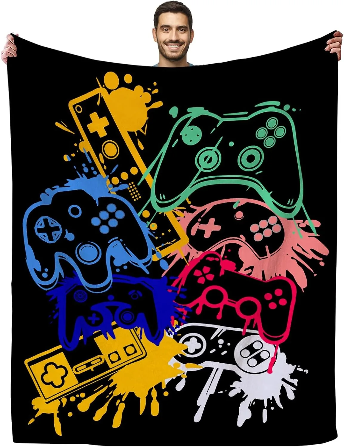 Colorful game controller pattern Flannel printed blanket suitable for all seasons suitable living room office sofa and travel
