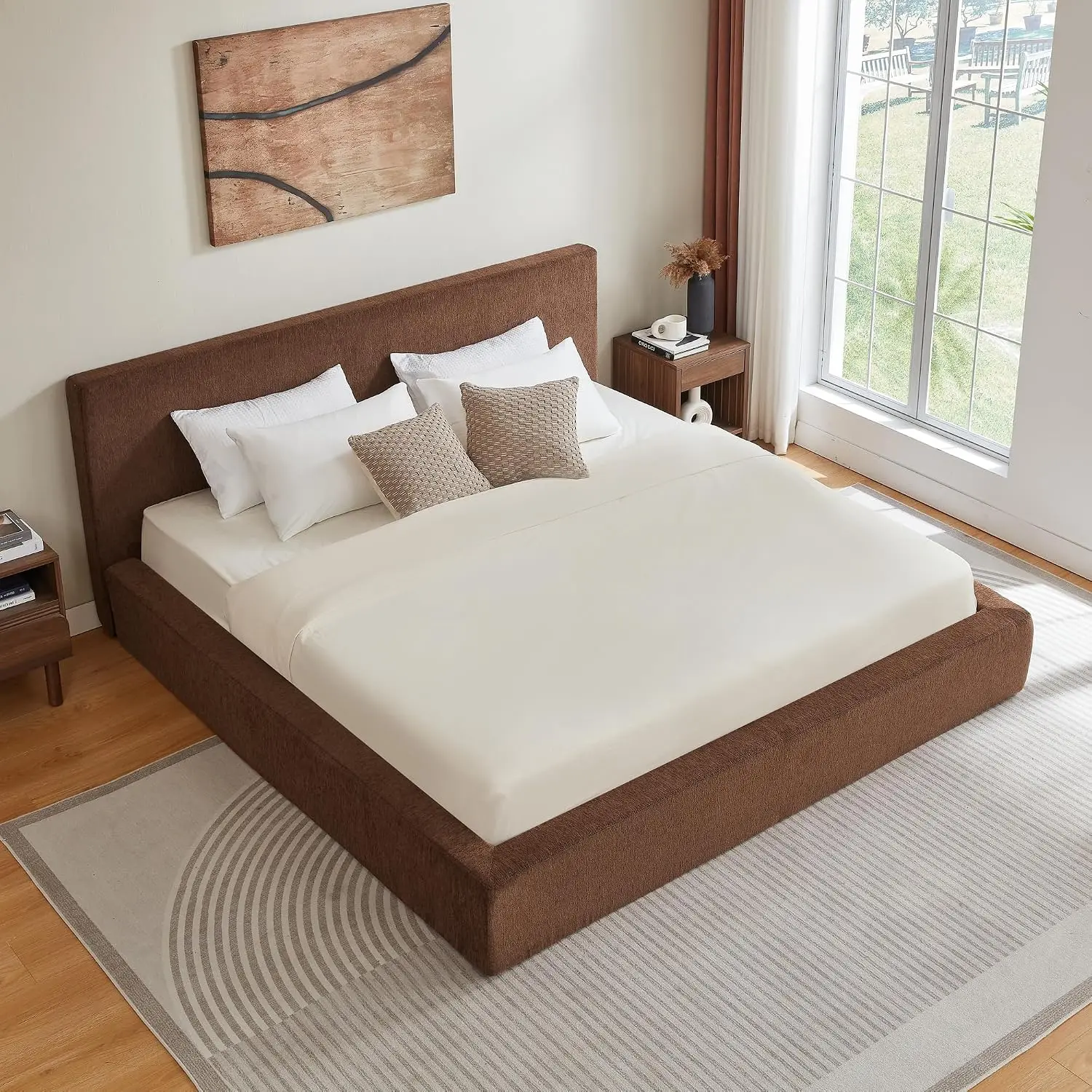Bed Frame With Headboard No Box Spring Needed Brown Style A, Customized